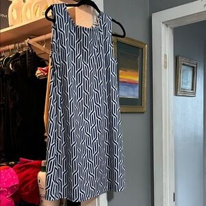 Sleeveless Navy & White Geometric Shift Dress